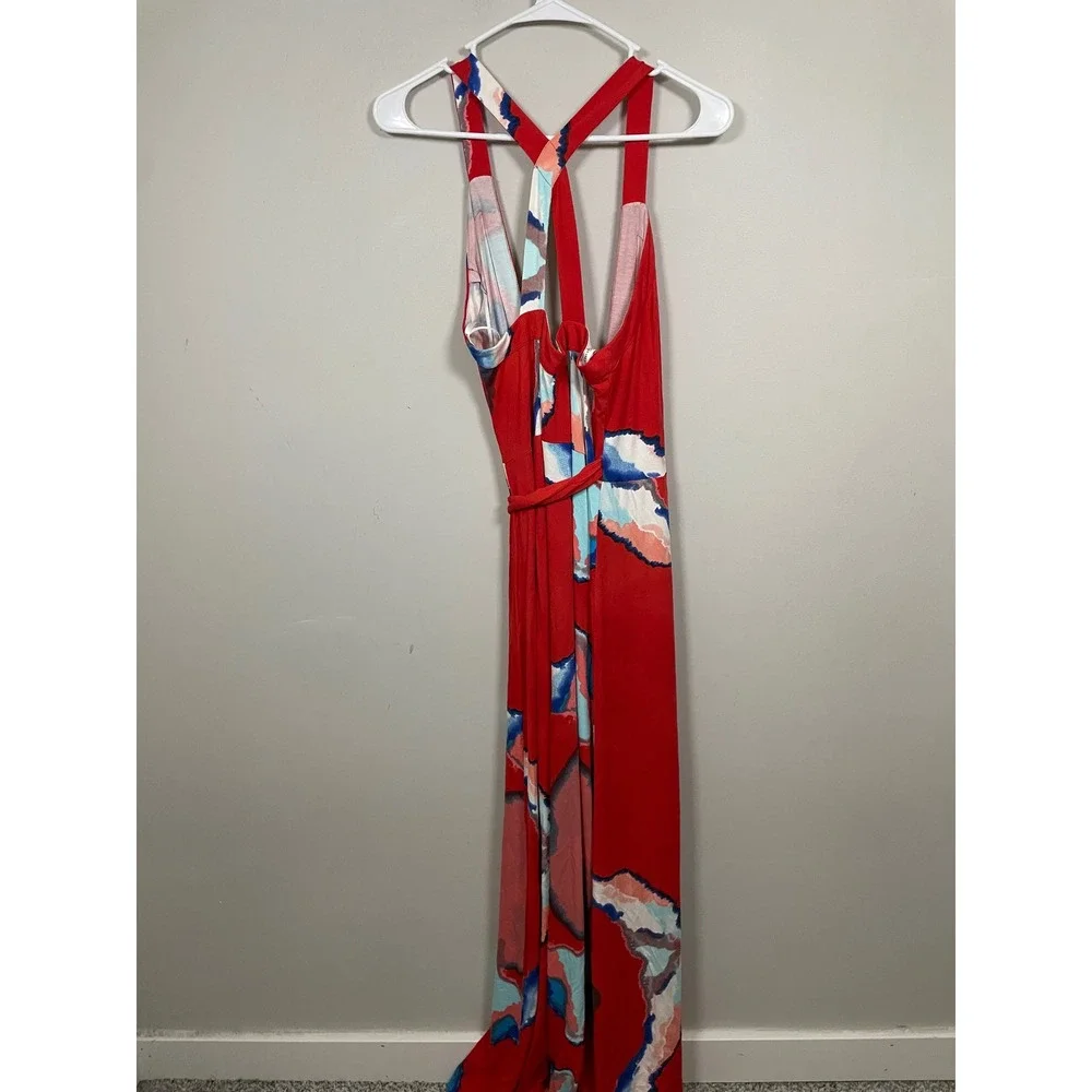 Revolve Karina Grimaldi Lena Knit Maxi Wrap Dress In Coral Moon Size Large - Picture 5 of 8